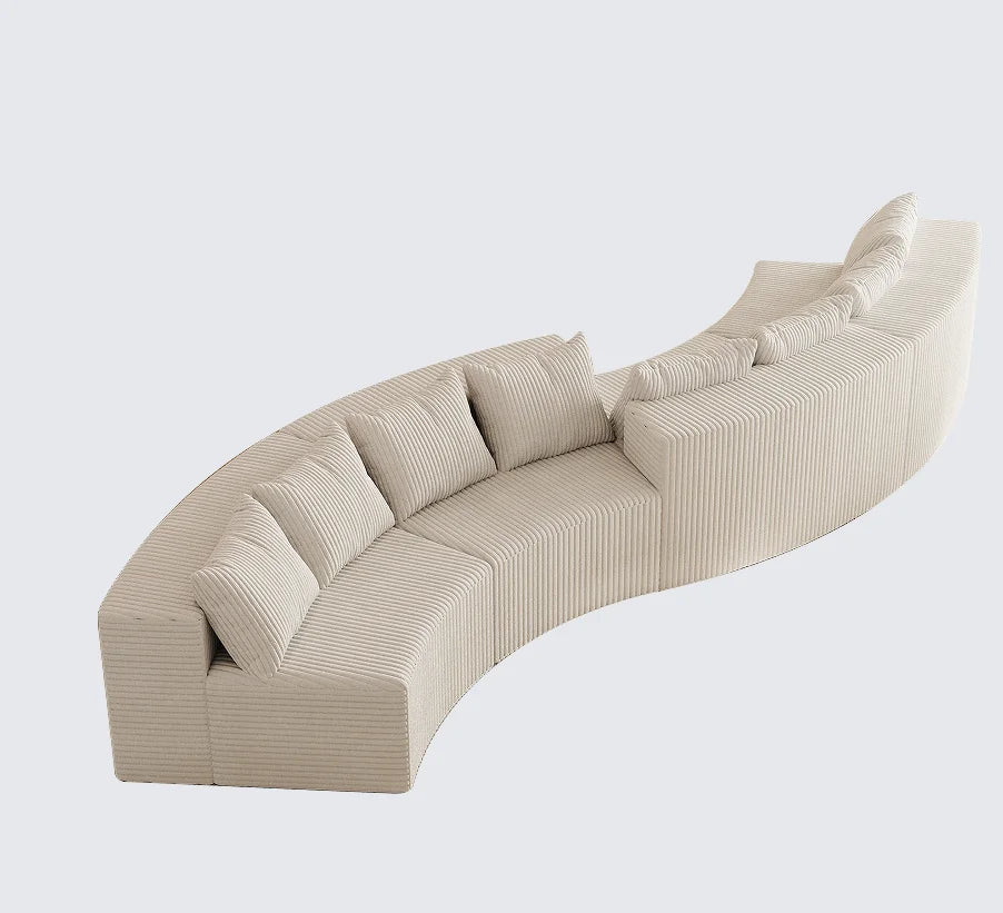 Modern Corduroy Curved Sectional Sofa Set with 8 Pillows Modular Semi-Circular Compression Sofa for Apartment & Hotel Bedroom 