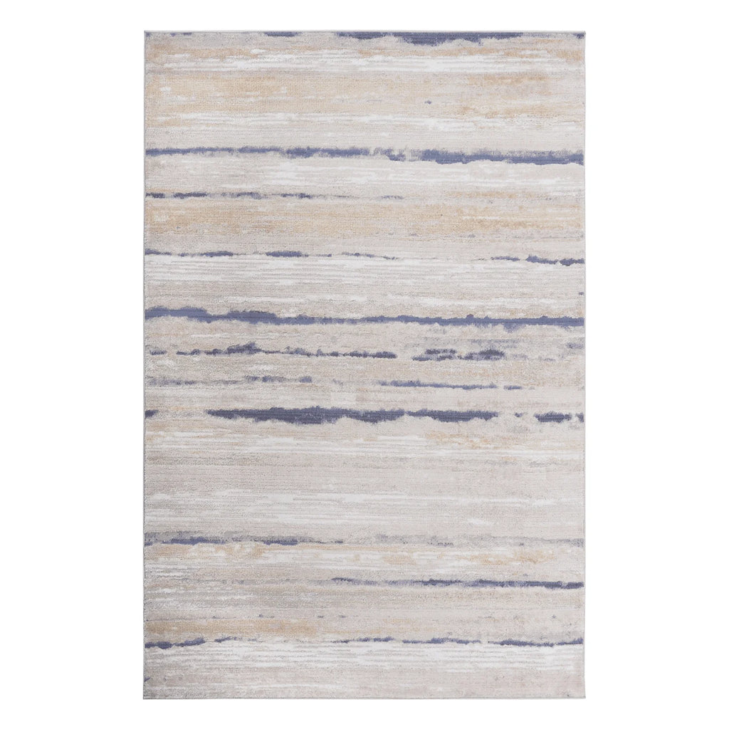5X7 Ivory/Blue Striped Non-Shedding Area Rug