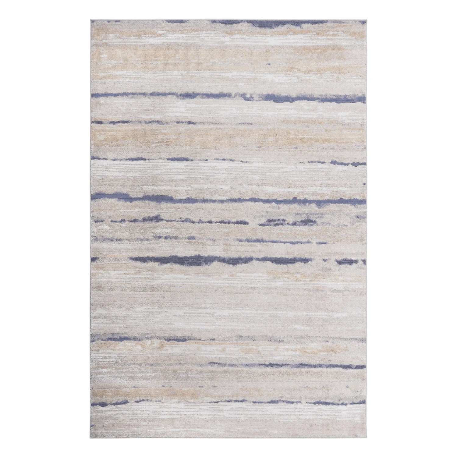 5X7 Ivory/Blue Striped Non-Shedding Area Rug